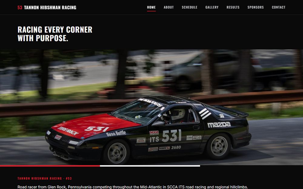 Homepage of the Tannon Hibshman Racing website
