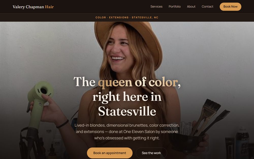 Homepage of the Valery Chapman Hair website